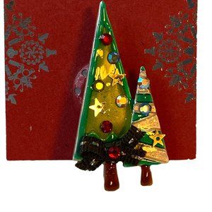 3D Shiny Jeweled Christmas Tree Brooch